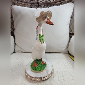 Charming Goose Figurine with Hat and Green Bow
